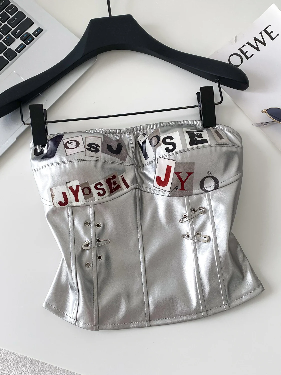 Foamlina Mode Steampunk Stijl Tube Top voor Dames Sexy Strapless Mouwloze Letters Print PU Leer Slanke Bodycon Crop Top