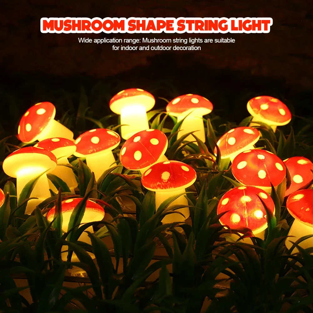 Christmas Mushroom Shape LED Light String USB/Battery Power Fairy Lights Holiday Garland for Festival Indoor Outdoor Decor