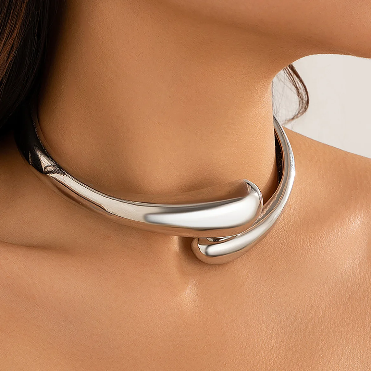 Hyperbole Water Drop Spring Open Necklaces Bangles Earrings Set For Women Punk Geometric Gold Silver Color Metal Jewelry Set