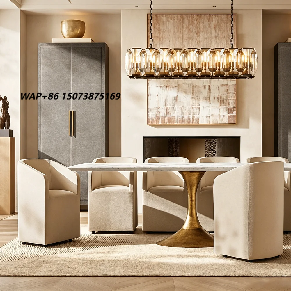 Marble Top Rectangular Dining Table Durable High End Restaurant Cast Steel Base Stone Dining Table Sets for Distributors