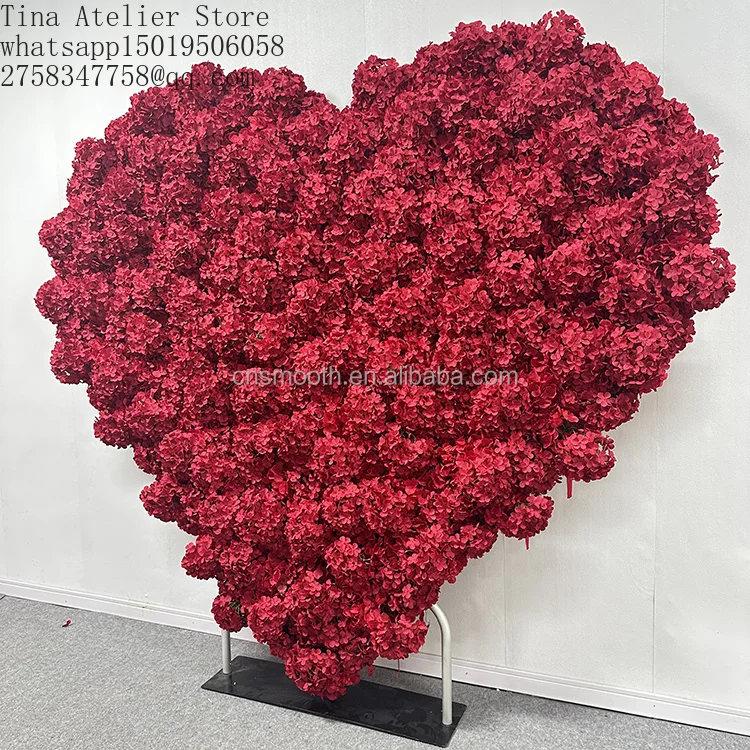 SMOOTH Wedding Proposal Ceremony Red Color Heart Shaped Hydrangea Flower Wall Arch Stand for Wedding Party