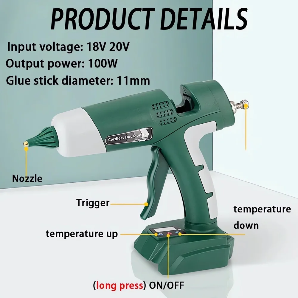 Pistola de pegamento de fusión en caliente de iones de litio inalámbrica, herramientas eléctricas para el hogar, Makita, Bosch, Milwaukee, Dewalt, Ryobi, 18V, 11mm