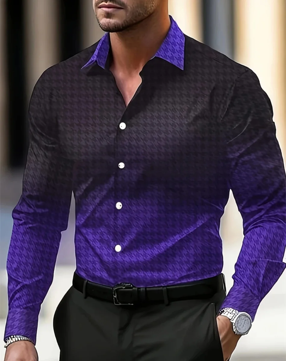Neue Einfache Mode männer Langarm-shirt Farbverlauf Plaid Druck Täglich Casual Business einreiher Hemd männer hemd Tops