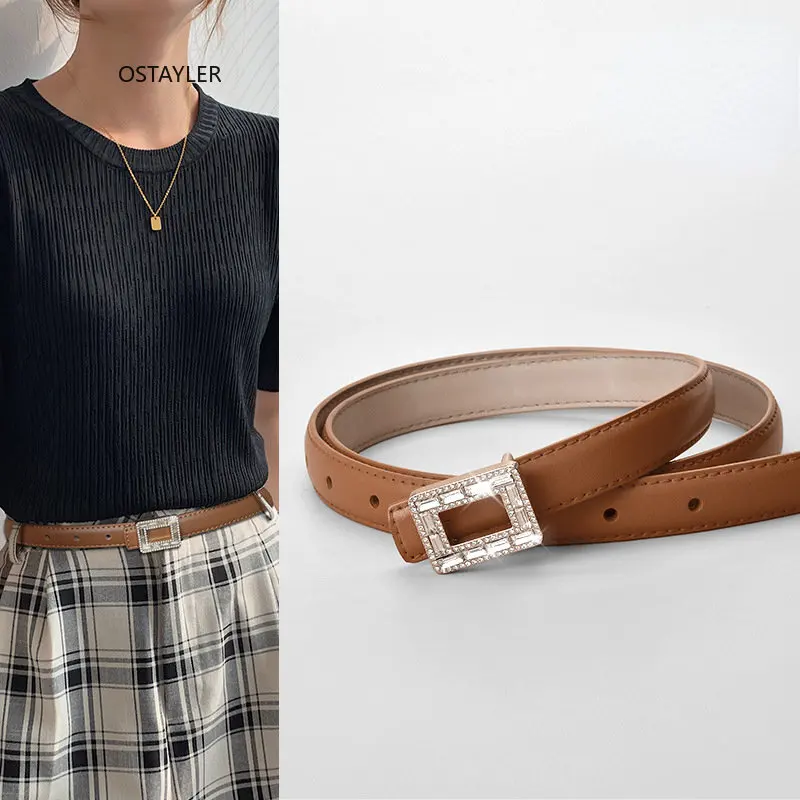 

16 Colors Rhinestone Buckle Pin Adjustable Cow Leather Waist Belts for Women Plain Pattern Casual Jeans Belts Cowskin Ceintures