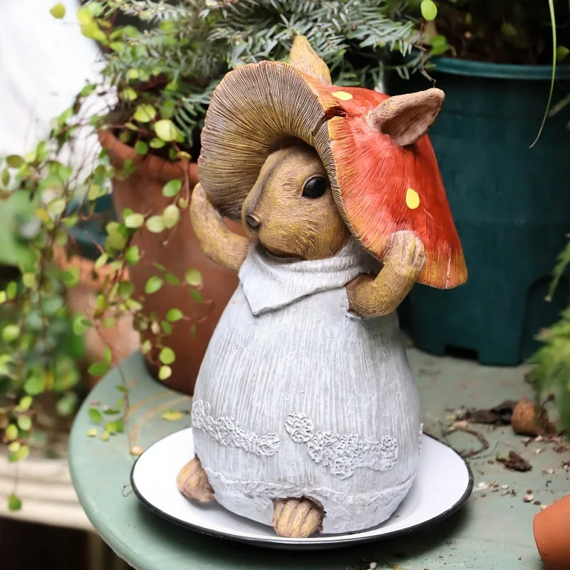

Mushroom Hat Rabbit Ornament ,Miniature Figurines, Fairy Garden, Courtyard,Balcony,Home Decoration accessories for living room