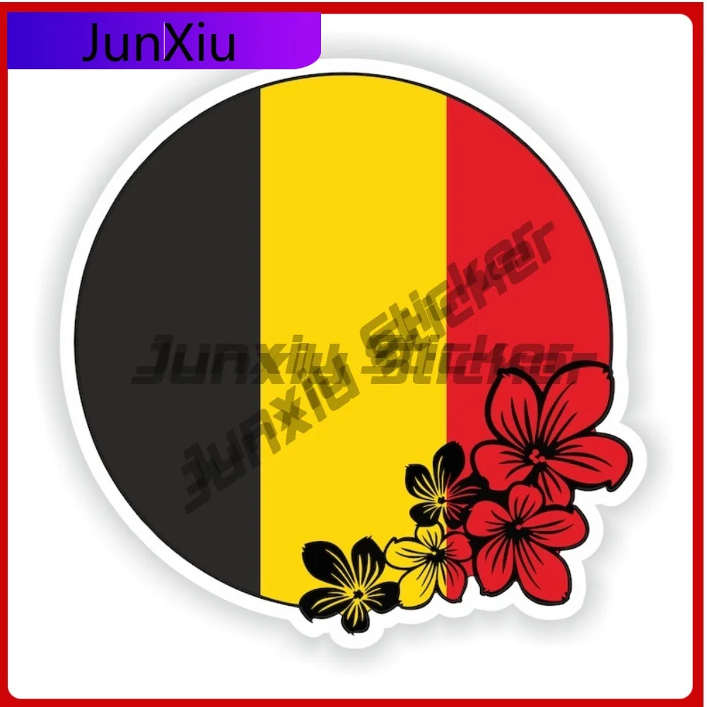 

Belgium Round Flag Flower Stickers Anti Scratch Exterior Decorative Graphic Bumper Vent Decals Car Cover Waterproof Outdoor Suv