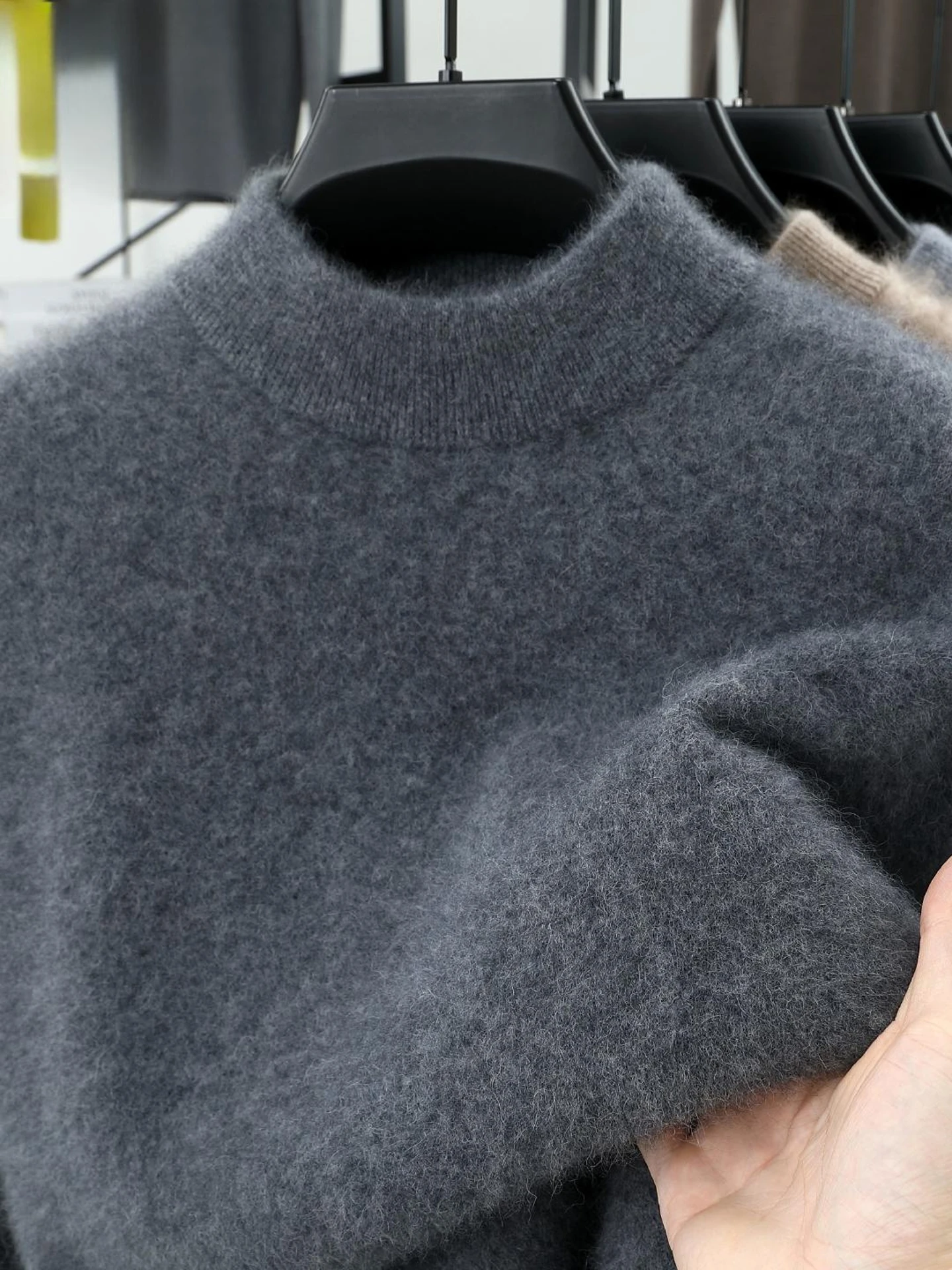 

Мужской вязаный свитер Thiened Fce с высоким воротником, теплый базовый вариант, новинка зимы, повседневный стиль, нейлоновая ткань, для мужчин.