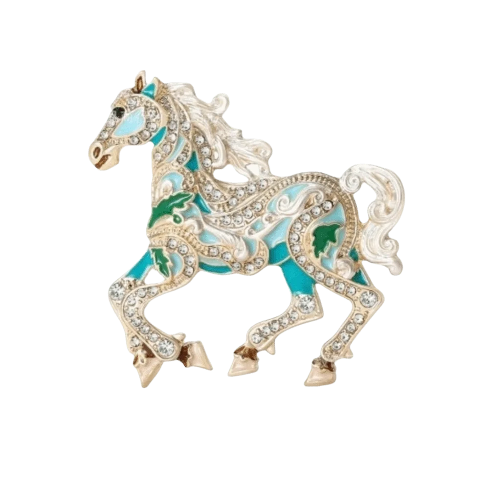 

Luxury Enamel Rhinestone Horse Brooch Chinese Style Personality Charm Zodiac Pin Retro Classic Animal Lapel Pins Friends Gift