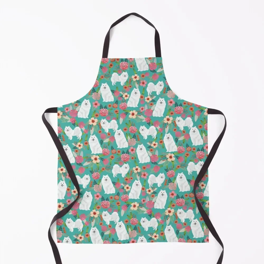 

japanese spitz dog floral - vintage florals, floral pet, cute dog, japanese spitz, american eskimo dog Apron chef costume Apron