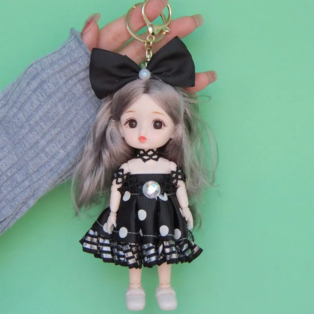 Cartoon Princess Doll Pendant Keychain Kawali Dress Up Doll Hanging Backpack Ornament 13 Movable Joints Vinyl Bag Keyring