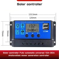 Solar Charge Controller Solar Panel Controller 12V/24V Adjustable LCD Display Solar Panel Battery Regulator with USB Port
