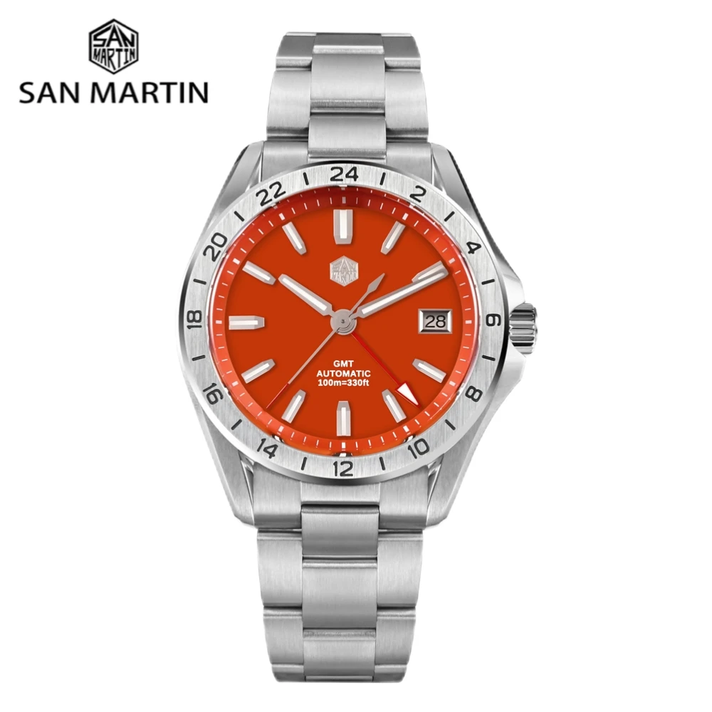 San Martin Men\'s Watch Mechanical 39mm Agate Jade Gemstone Dial NH34 Automatical Timepieces Luxury Sapphire BGW-X1 SN0129B-1