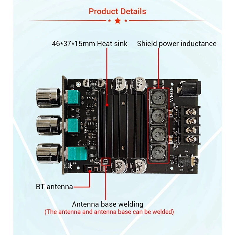 لوحة مضخم صوت ثلاثي البلوتوث وباس ، ستيريو صوت عالي الطاقة ، أمبير TDA7498E ، 2X ، 150Wx2