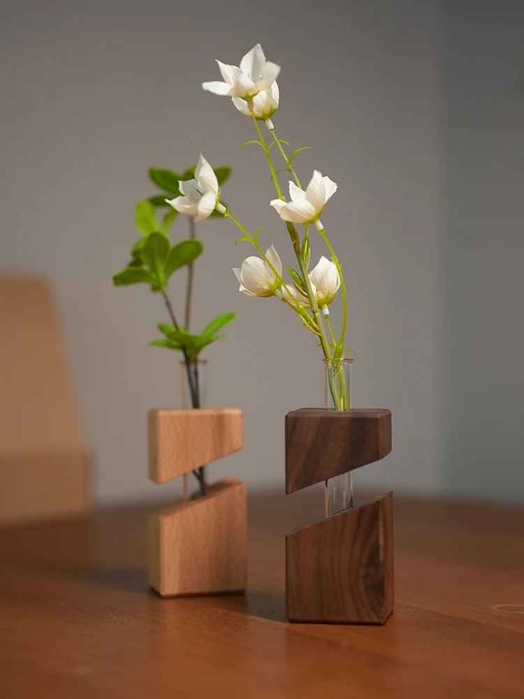 Nordic Style Geometric Glass Dried Flower Vase  Wood Creative Artistic Desktop Decoration Wall Hanging Bottle Ornament