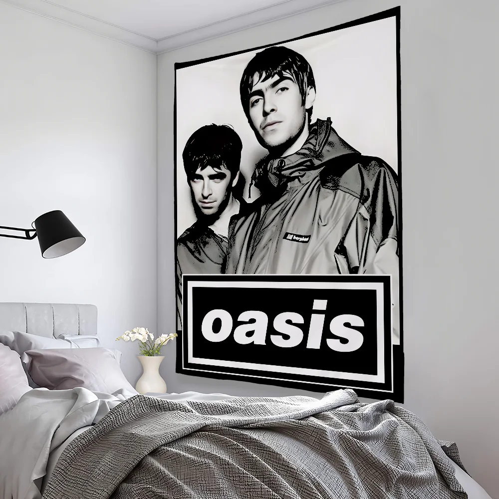 

O-OASISS Band Album Retro Tapestry Bedroom Living Bar Garden Outdoor Microfiber Festival Decoration Background Art Banner