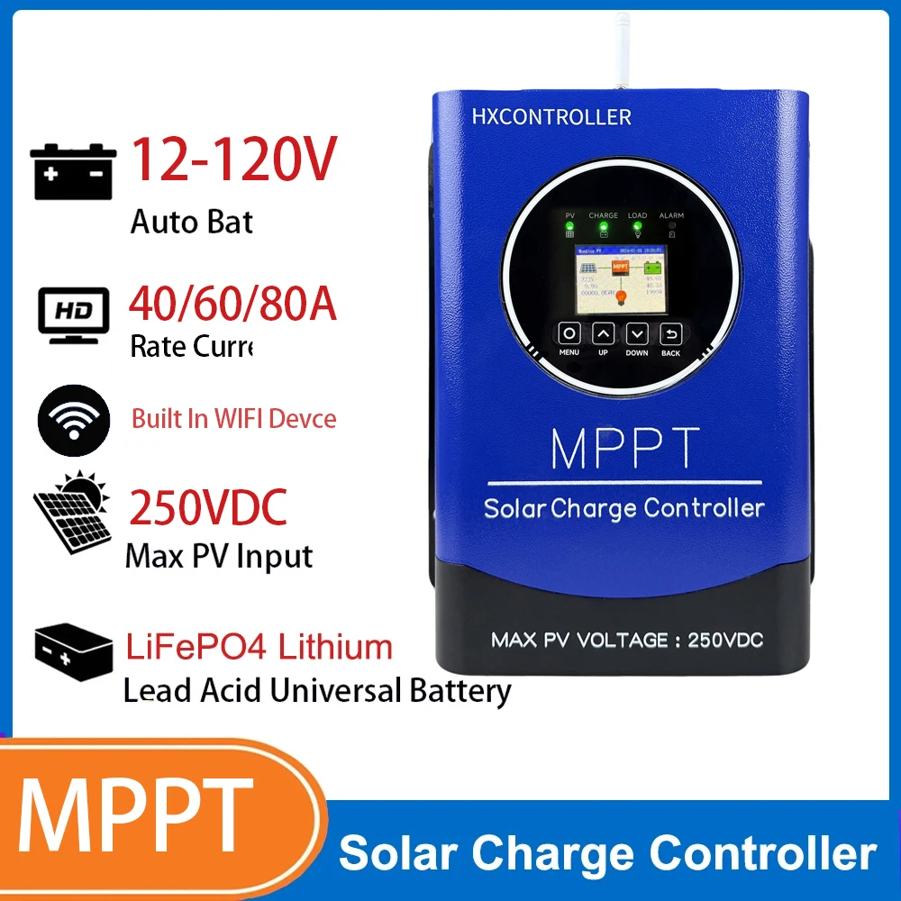 

Контроллер заряда солнечных батарей HXCONTROLLER 0-80A 12-120V MPPT, 9600W, 250VDC, для автономных систем.