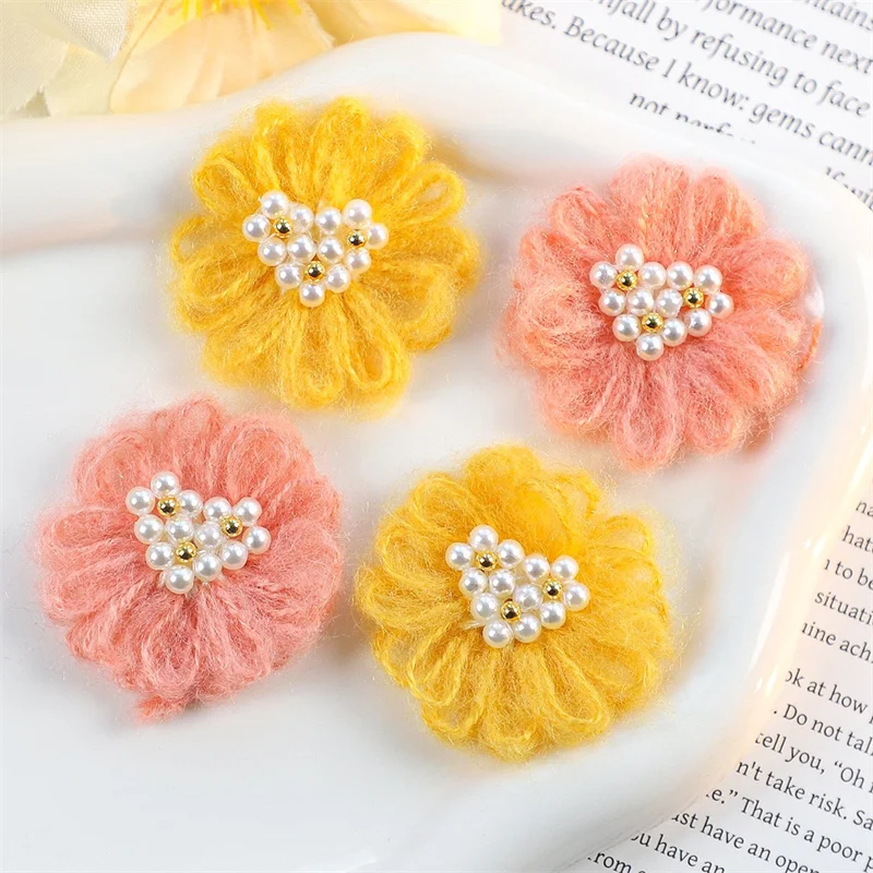 

Newest 30pcs/lot 40mm acrylic hearts beads core cartoon flowers shape Nylon handmade floral diy jewelry garment hair accessory