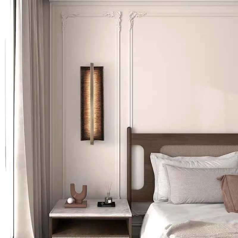 Modern Long LED Wall Lamp Retro Textured Metal Wall Sconce Home Decor Wall Light for Bedroom Bedside Living Room Background Hall