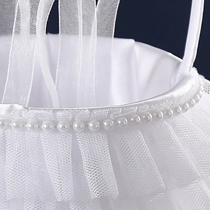 مبعثر فيونكة دانتيل يدوي للأطفال ، سلة زهور رومانسية حلوة ، قوس زفاف غربي ، سلة زهور بسيطة لطيفة