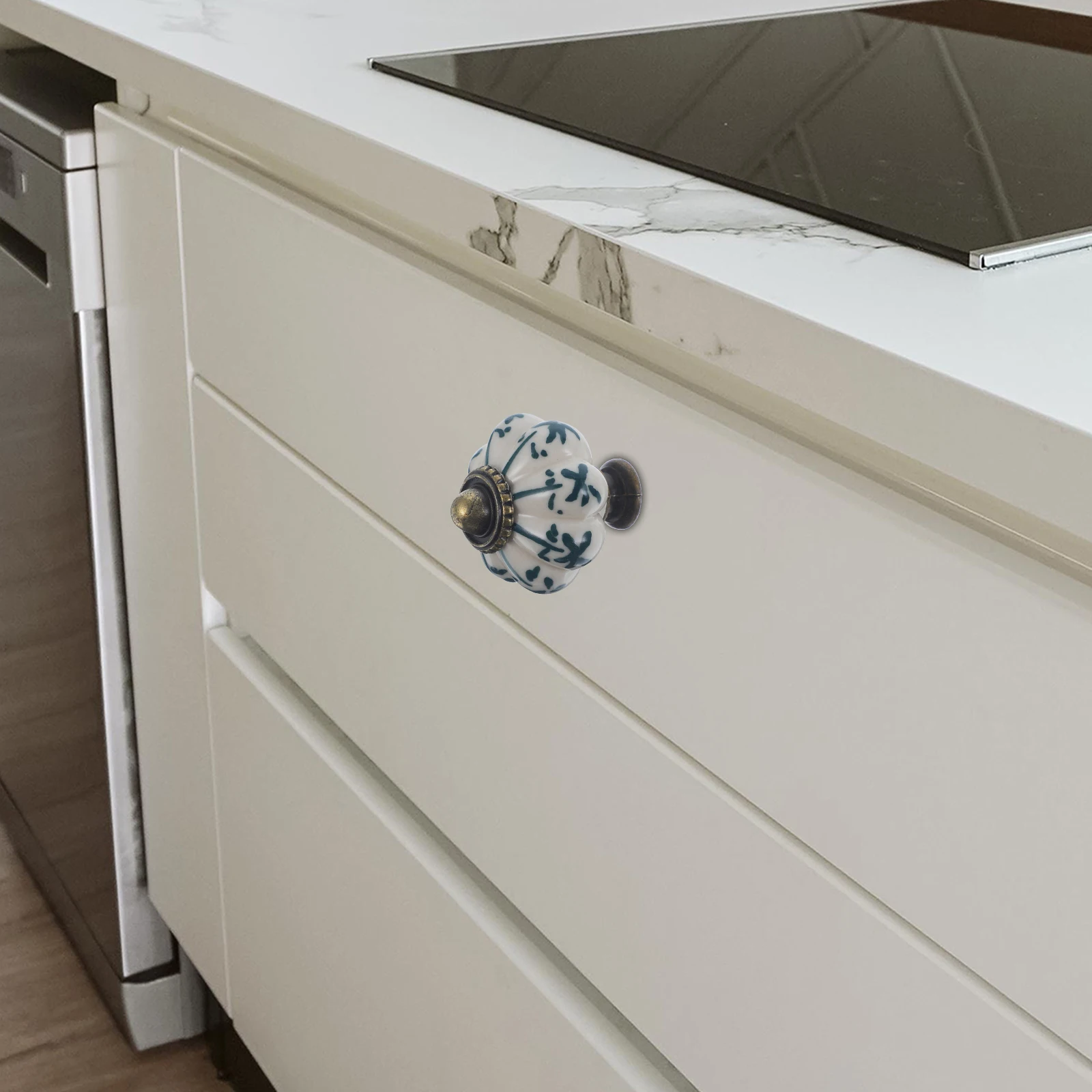 

12Pcs Ceramic Blue and White Pumpkin Drawer Knobs Vintage Design for Kitchen Cabinet Bathroom Furniture Replacement Pull Handle