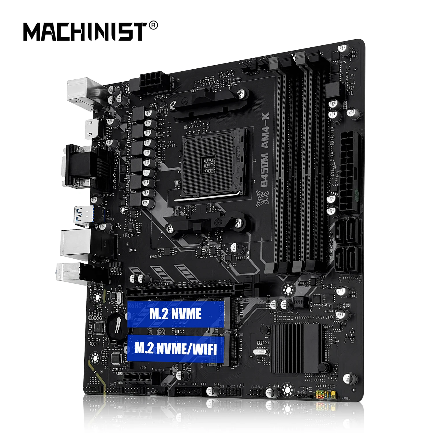 MACHINIST B450M-AM4-K Motherboard AMD Processor Dual-channel DDR4 Memory AM4 Mainboard NVME (Support Ryzen 5500 5600 5600G CPU)