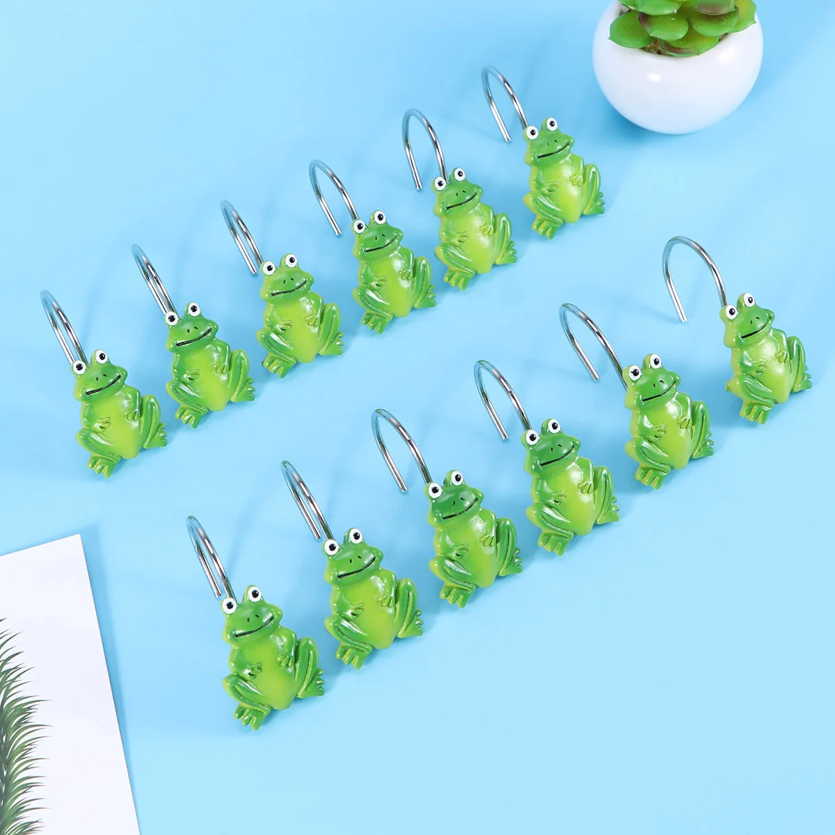 

12Pcs Rustproof Resin Bath Shower Hooks Smooth Glide for Bathroom Changing Dressing Room Green Resin Hooks Curtain Rings Hook