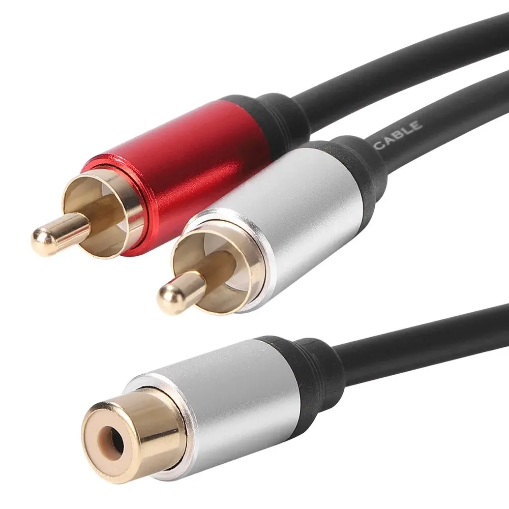 1 RCA Female to 2 Male Plug Aux Audio Adapter Cable Plug Adapter Auxiliary Y-Cable Splitter for Subwoofer Audio Amplifier