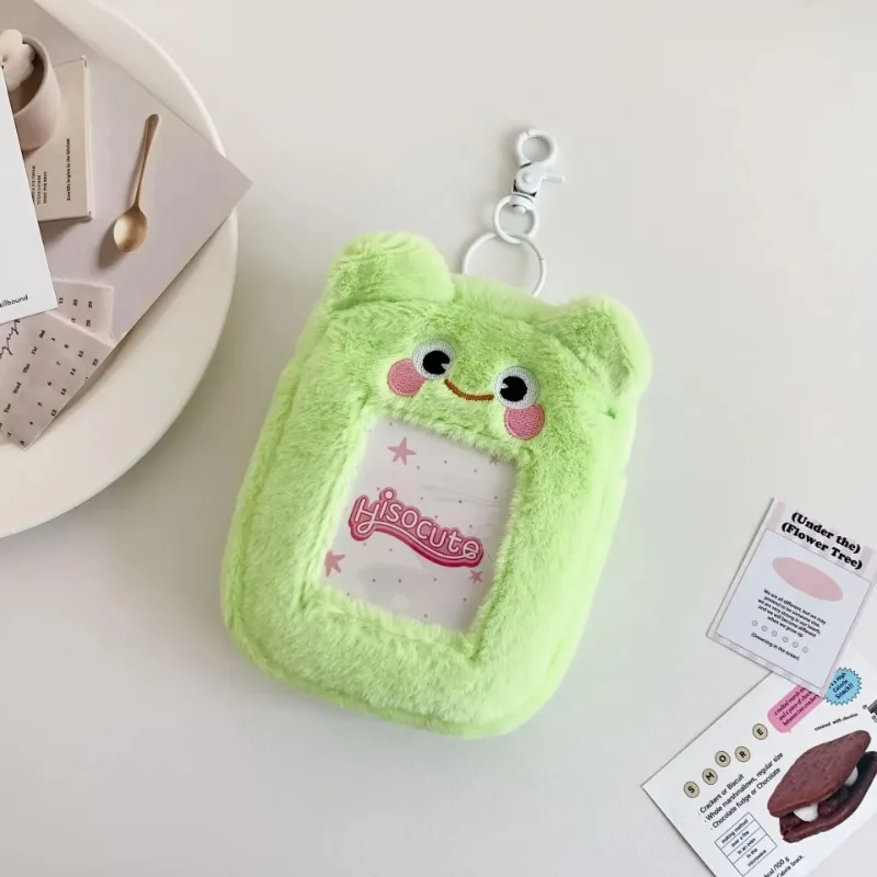 Sweet Furry Kpop Photocard Holder Kawaii Cartoon Animal Student ID Card Cover Case with Key Ring Fashion Photo Card Protector