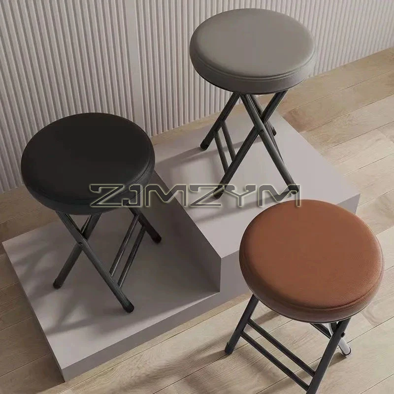 Folding Cushion Stool Chair Foldable Cafe Interior Dining Chair Space Saving Round Small Chair Home Furniture