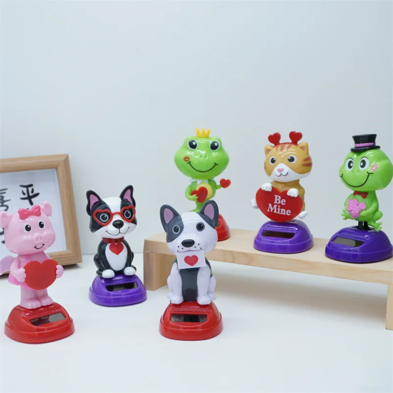 

Hot Car Ornaments Solar Automatic Swing Dogs Figurine Animal Doll Toy Frog Miniature Holiday Gifts Creative Interior Decorate