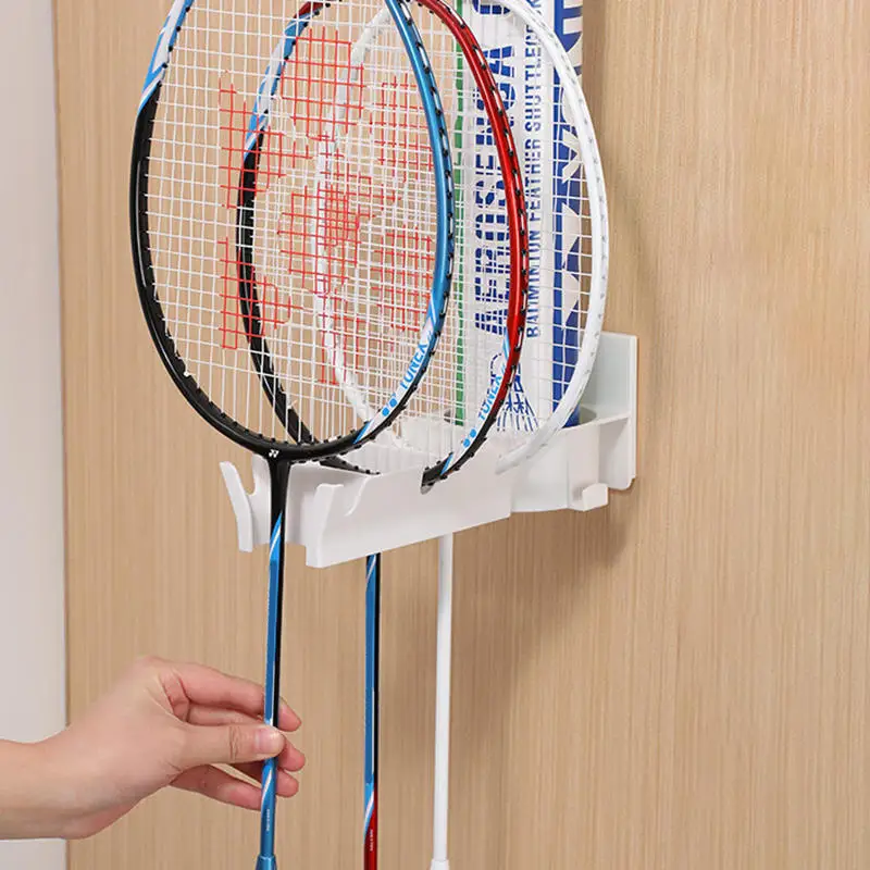 Wall Mounted Badminton New Racket Holder Punch Free 3-Slots Tennis Racket Hanger With Ball Storage Storage Rack Tennis