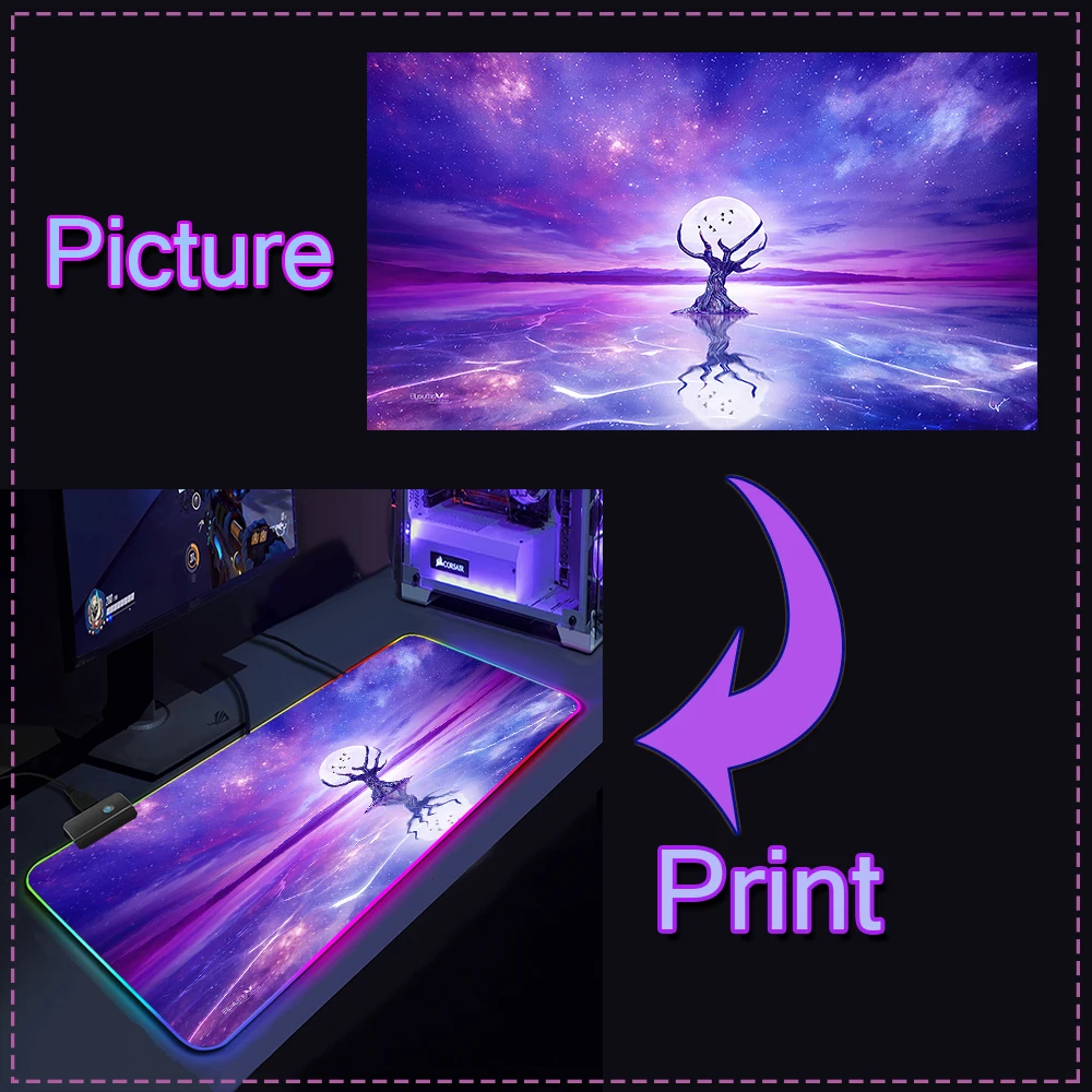 Custom Mouse Pad RGB White MousePad 90x40 DIY Anime LED Backlit 80x30 Xxl Gamer Light Gaming Keyboard Large DeskMat Mouse Carpet