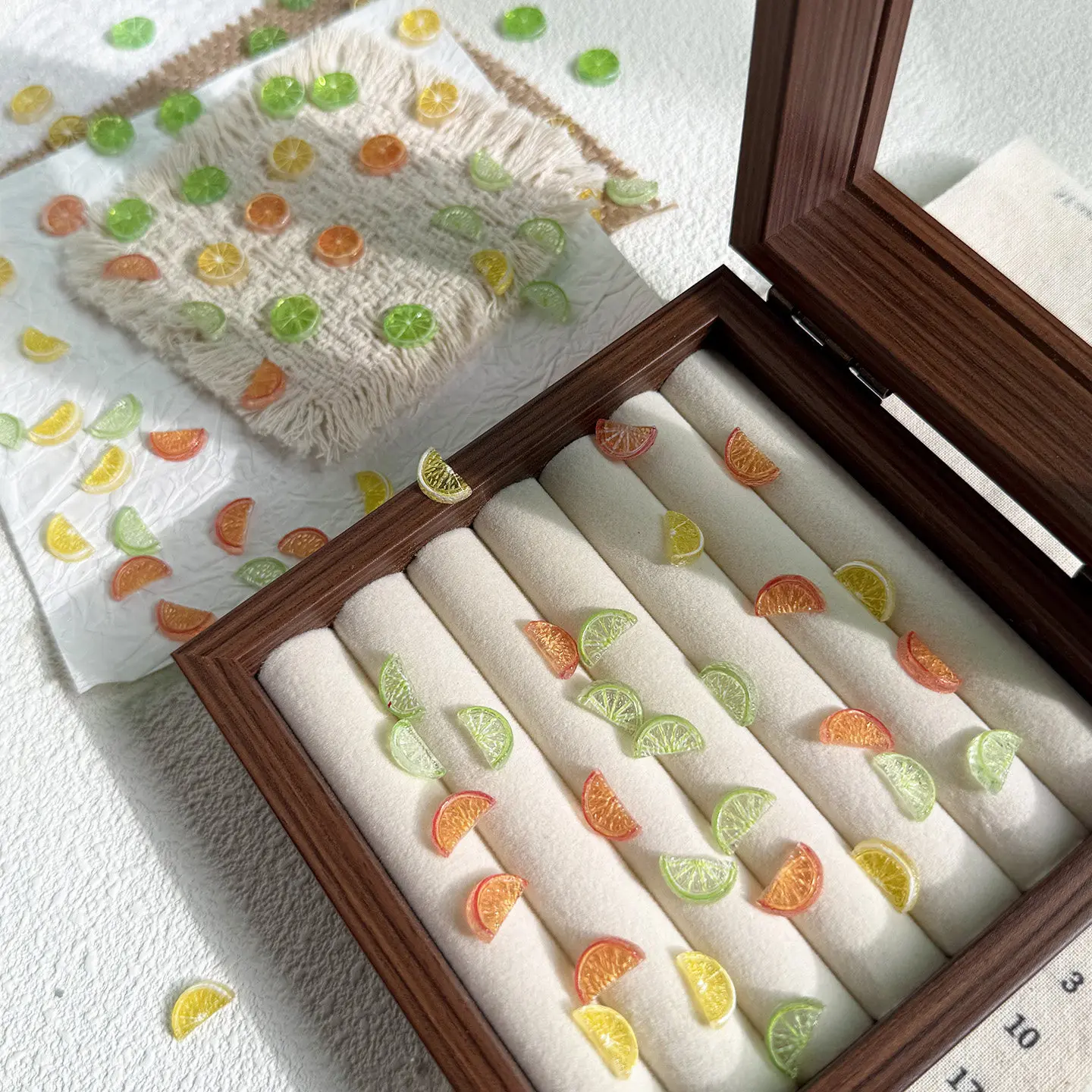 30Pcs 3D Summer Lemon Fruit Nail Charms, Realistic Lemon Lime Orange Slices Nail Art Decorations, Fresh Cute Nail Accessories
