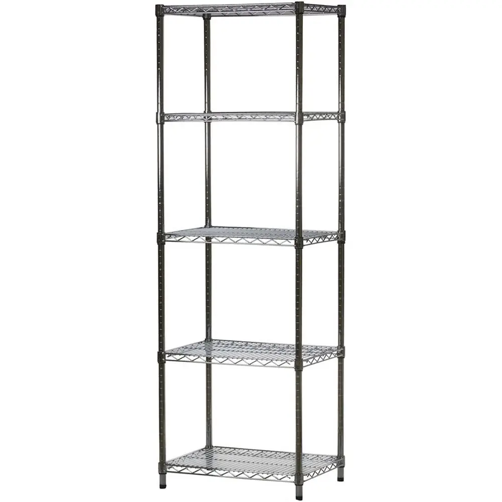 

5-ярусная стеллажная система из хромированной проволоки, глубина 18 дюймов, ширина 24 дюйма, высота 72 дюйма, выдерживает нагрузку до 800 фунтов.