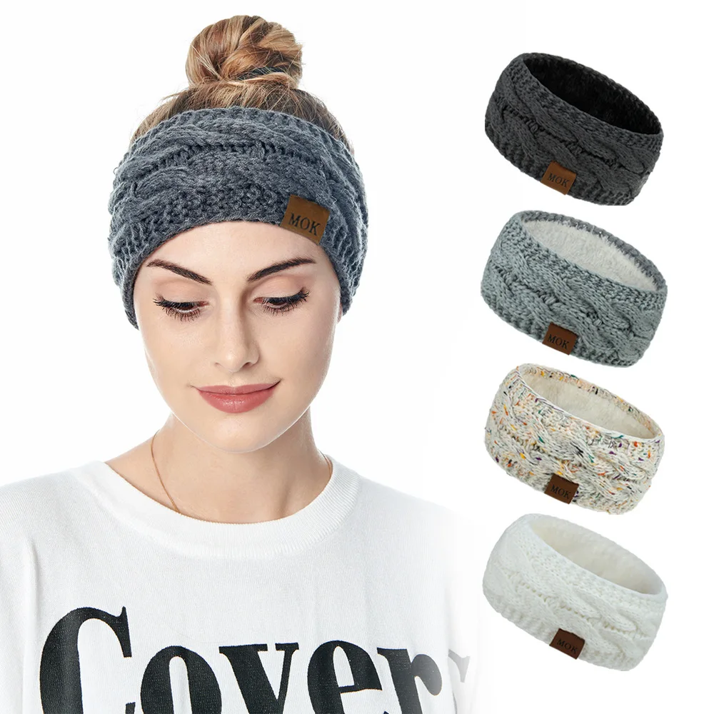 MOK New Hair Accessories Plush Wool Knitting Hair Band In Autumn And Winter Sports Headband Earmuffs Europe 12 Colors