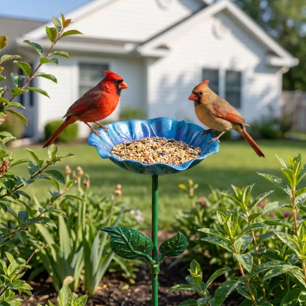 Multi-Function Insect Bird Bath Iron Ornamental Horticulture Garden Birdbath Flower Shape Bird Water Dispenser Outside