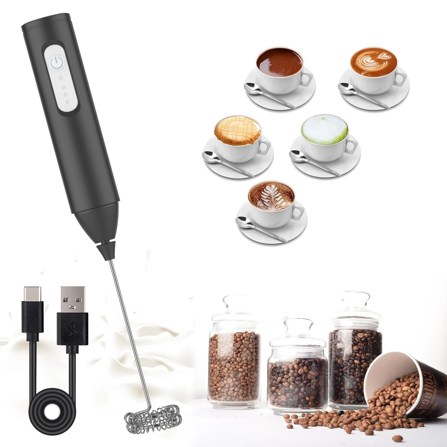 

MINI Milk Frother USB Rechargeable 3 Speeds Foam Maker Coffee Whisk Mixer Electric Handle Blender Egg Beater