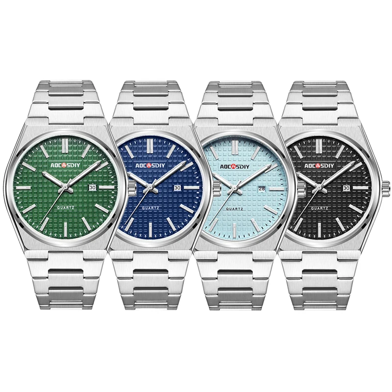 Aocasdiy Luxe Heren Horloge 30M Waterdicht Roestvrij Staal Quartz Dadelklok Casual Zakelijk Polshorloge Stijl Nieuw Horloge Voor Heren