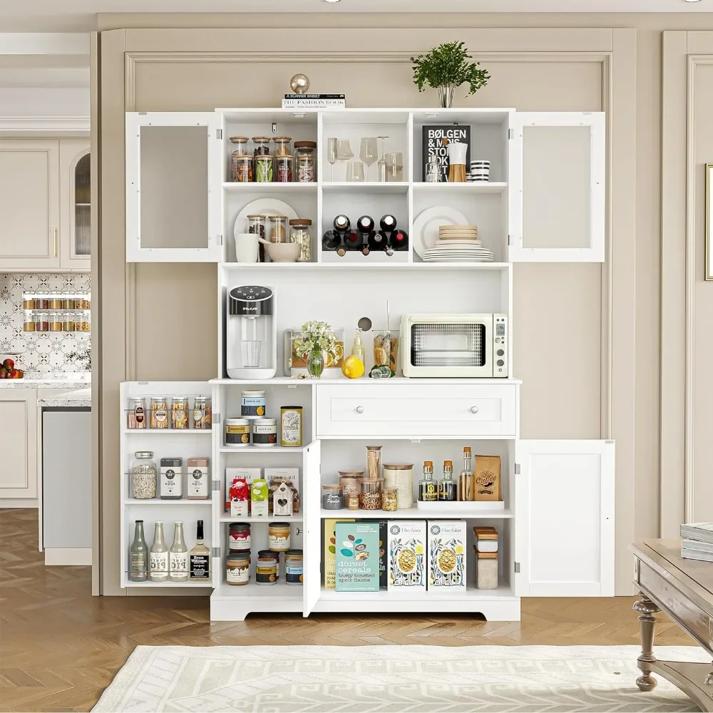 Kitchen Pantry Storage Cabinet, Modern Buffet Cabinet with Hutch,Food Pantry Cabinet with Doors and Shelves for Dining Room