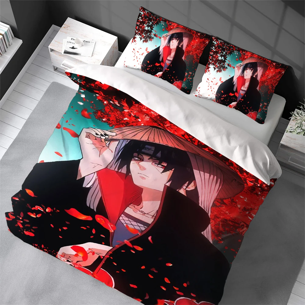 

N-NarutoES Anime Duvet Cover Set Home Style Bedding Soft Laundry Cotton Bed 3 Piece Set Student Dormitory Gift