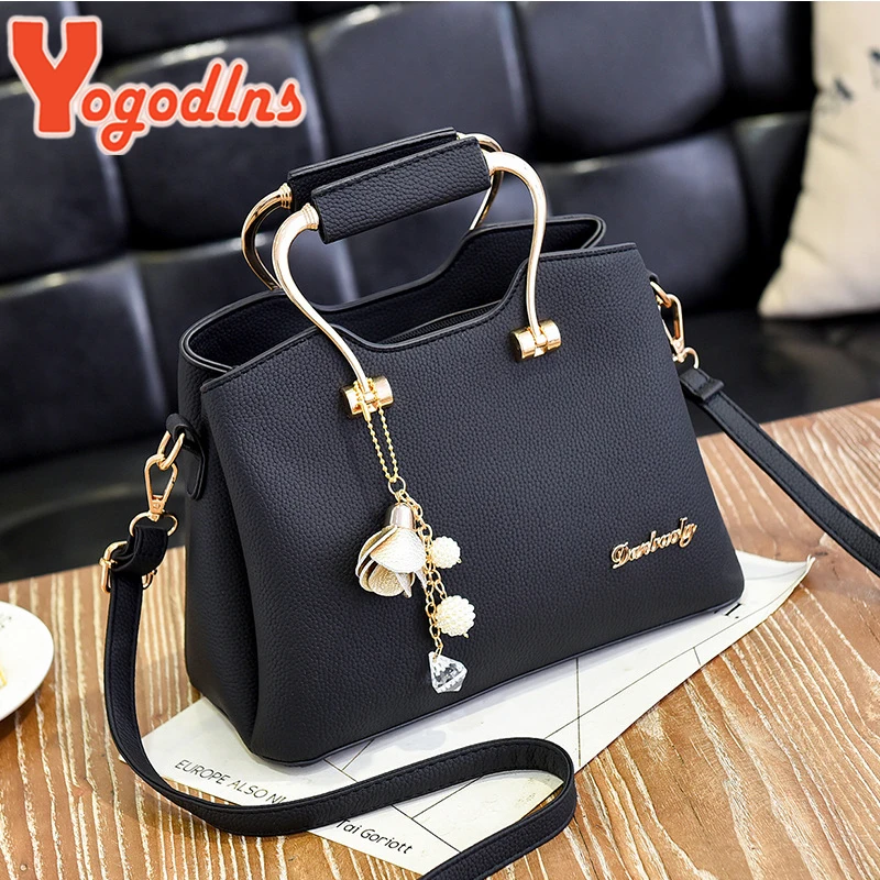 Yogodlns, bolso de lujo con colgante para mujer, bolso Shuolder con borlas de cuero PU, bolso con asa de diseñador, bolso de compras de marca para mamá