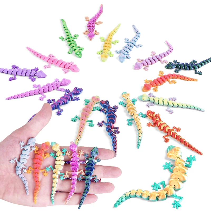 Lagartijas Miniatura Impresas en 3D con Articulaciones Móviles, Adornos de Gecko para Escritorio, Juguete Antiestrés de Color Aleatorio, Decoración Flexible para Escritorio, Juguetes para Niños y Adultos