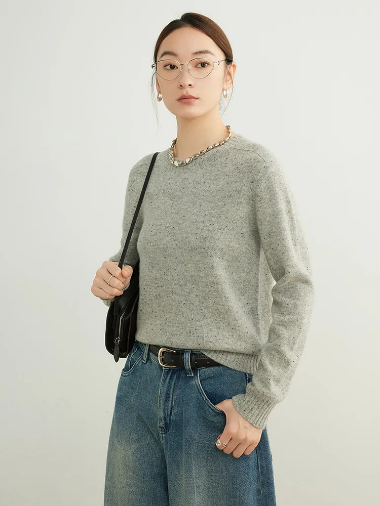 SuyaDream, Women Wool Pullovers, 100%Sheep Wool, Round Neck, Whole Garment Knit Sweaters, 2024 Fall Winter Seamless Top