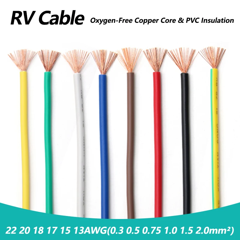 1/3/5/8/10m RV Cable 0.3/0.5/0.75/1/1.5/2.5mm² Multi-Strand Pure Copper PVC Insulation Electrical Extensions For Car Audio Wires