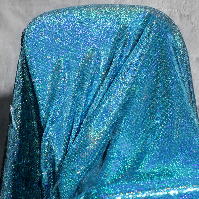 Crystal Blue Double-sided Dual Color Metallic Texture  Small Fish Scale Sequin Fabric  High-end Clothing Designer Fabric