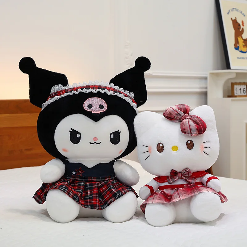 

Sanrio милая кукла Kuromi Hello Kitty, плюшевые игрушки в виде животных, плюшевая юбка для детей и девочек, тканевая кукла Kuromi, подушка, подарки