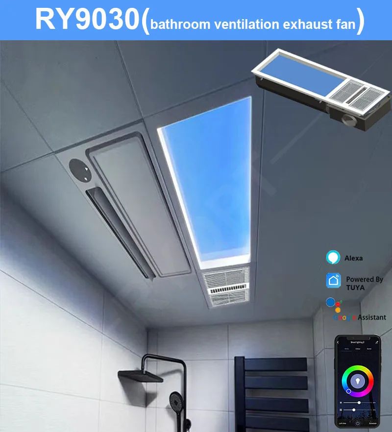 Singapore Blue Sky Artificial Skylight Sunlight 110V 220V LED Bathroom Light With Air Heater Fan Ventilation