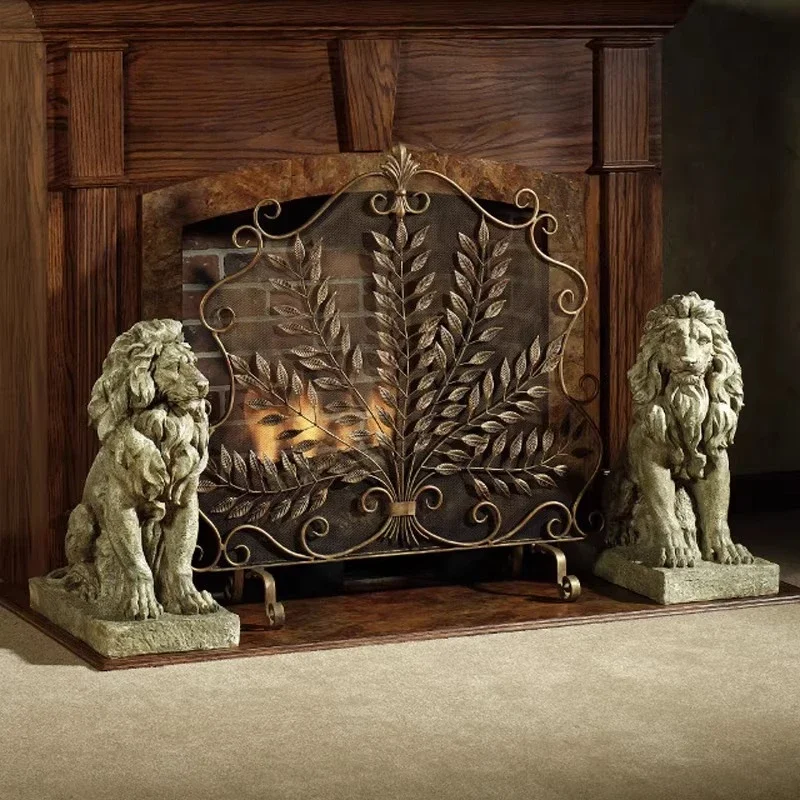 Golden wrought iron fireplace screen partition household living room floor-to-ceiling fireplace door creative fire guardrail fir
