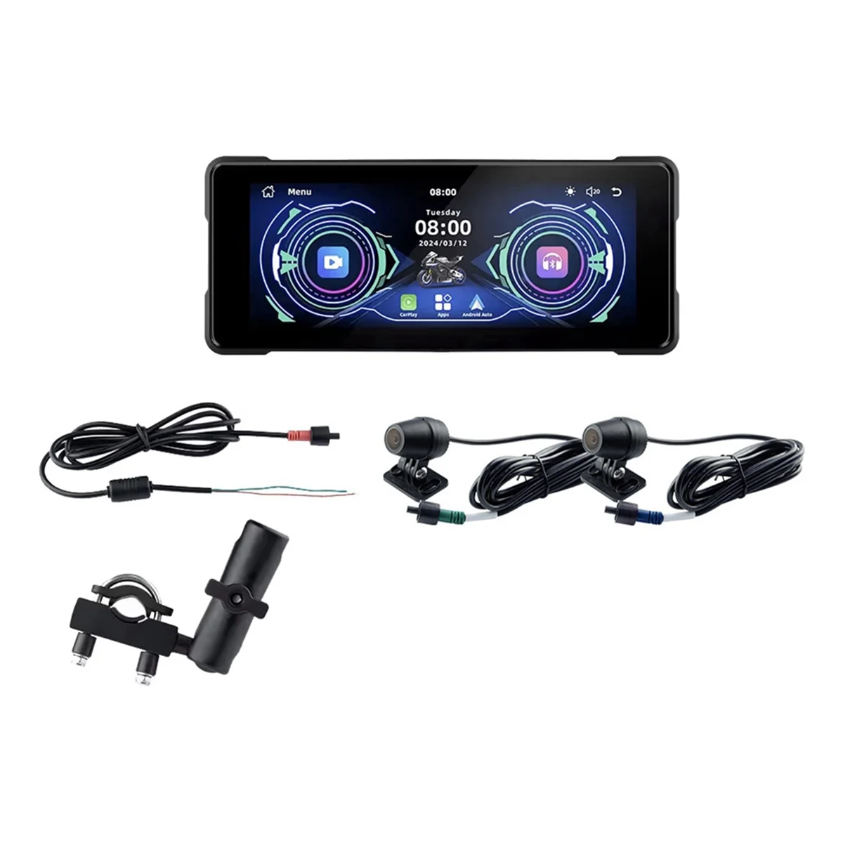 7 Inch Motorcycle Wireless Carplay & Android Auto Front Rear Camera Dual Bluetooth DVR GPS Navigation Display