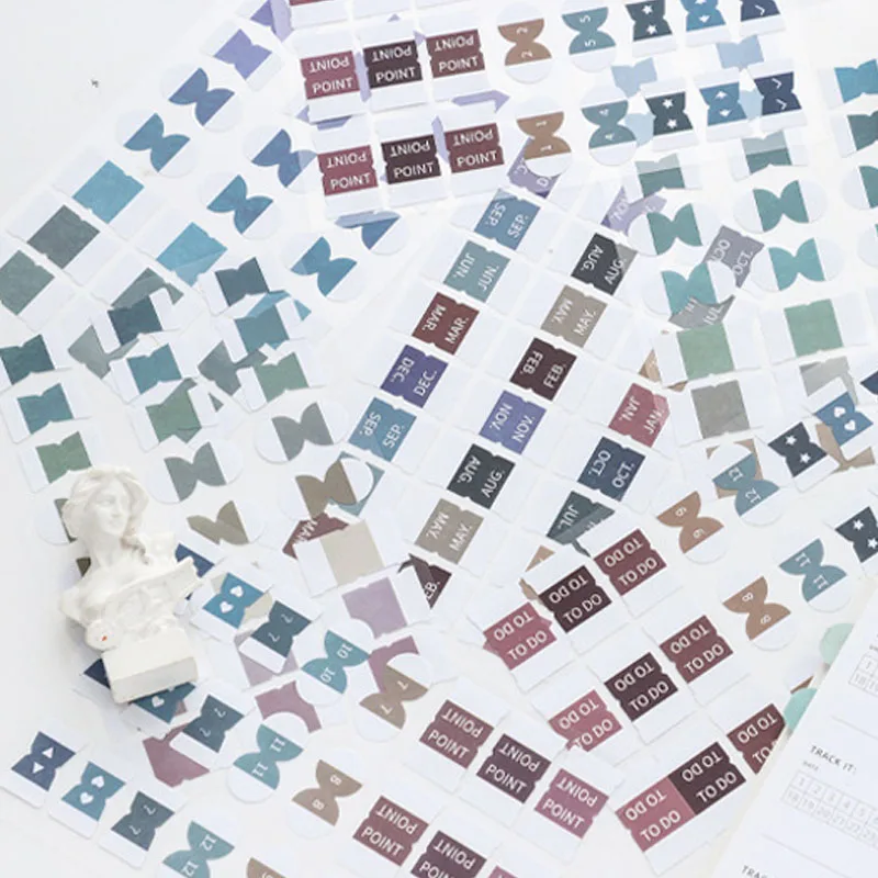 8 Sheets Morandi Color Index Stickers Self Adhesive Categorized Label Tag Marker Paper for Diary Agenda Planner Writable Sticker